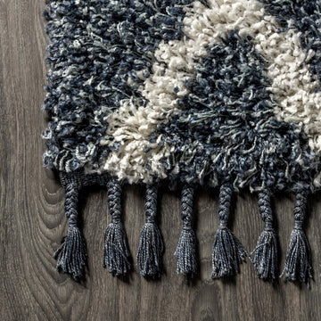 Gabrielle mercer Shag Plush Tassel Moroccan Geometric Trellis Area Rug